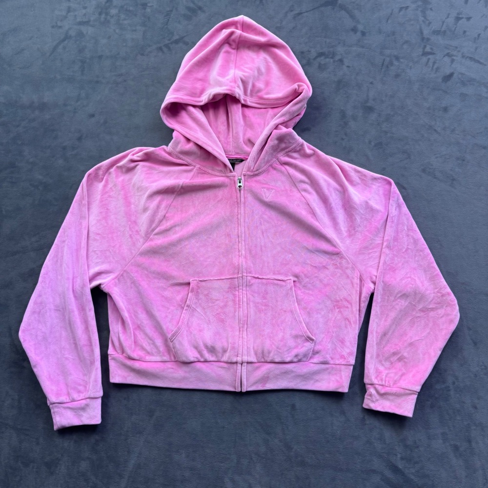 Victorias Secret Pink Velour Full Zip Hoodie Cropped Marbled Size M Y2K